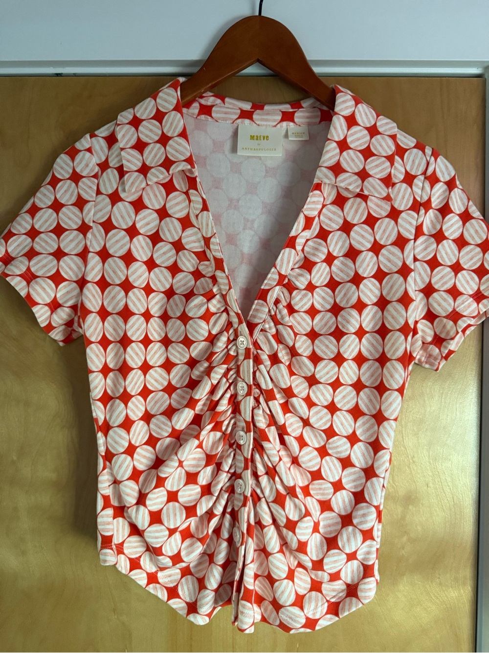 Anthropologie Maeve Retro Short-sleeve Top in Orange and white - Medium